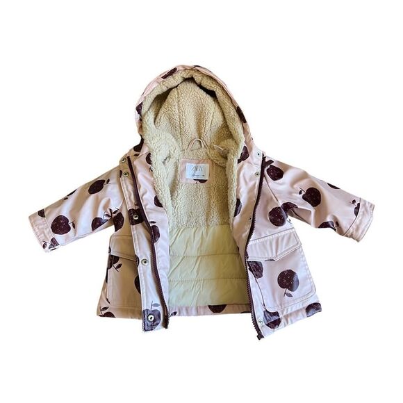 ZARA BABY GIRL APPLE SHERPA LINED JACKET SIZE 9-12 MONTHS - Picture 9 of 9